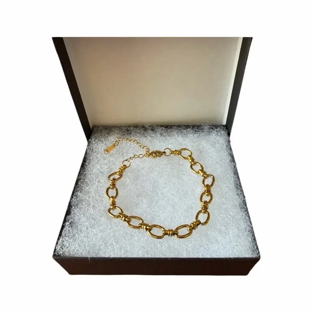 Gold Tone Link Bracelet Set Paperclip Oval Link Layering Stack Bracelet Bundle